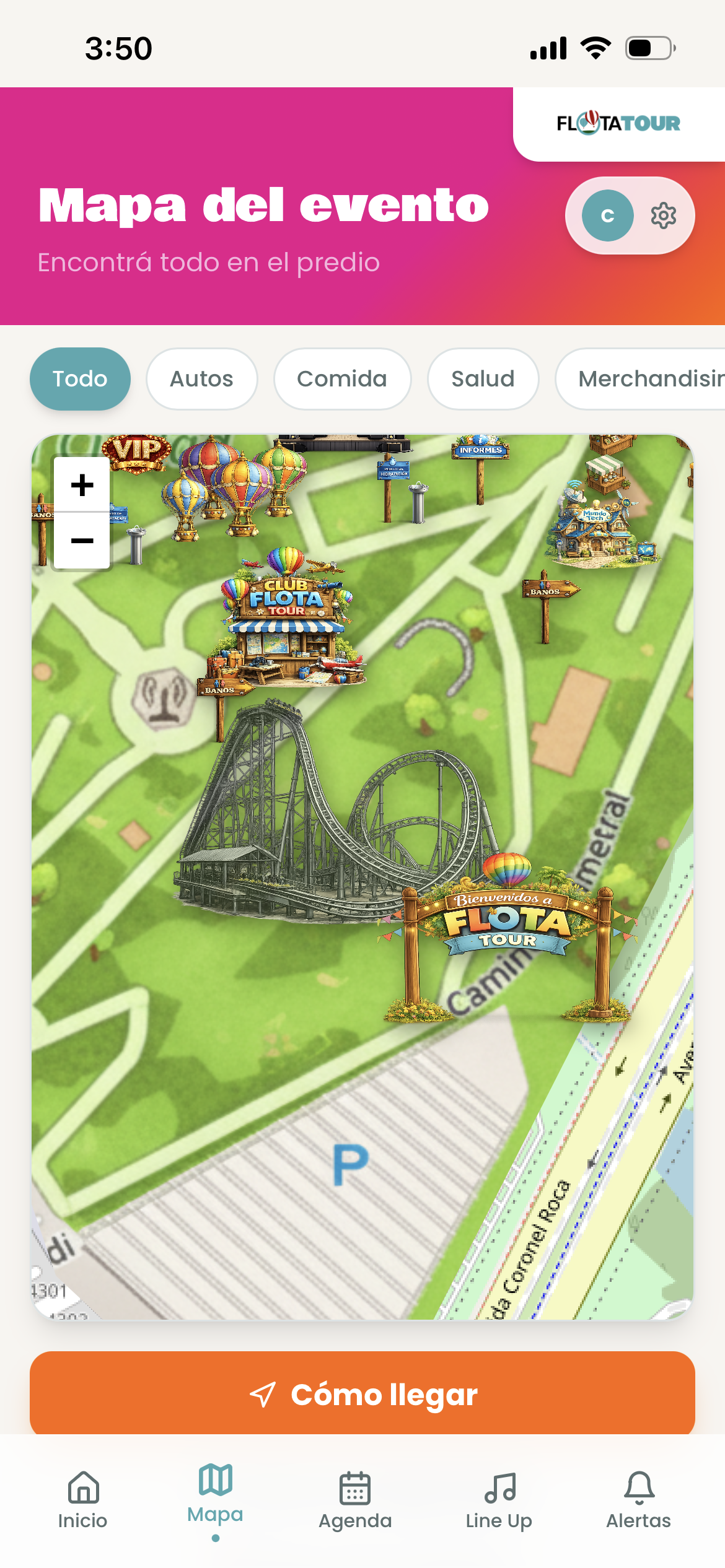 Mapa interactivo del predio de Flota Tour