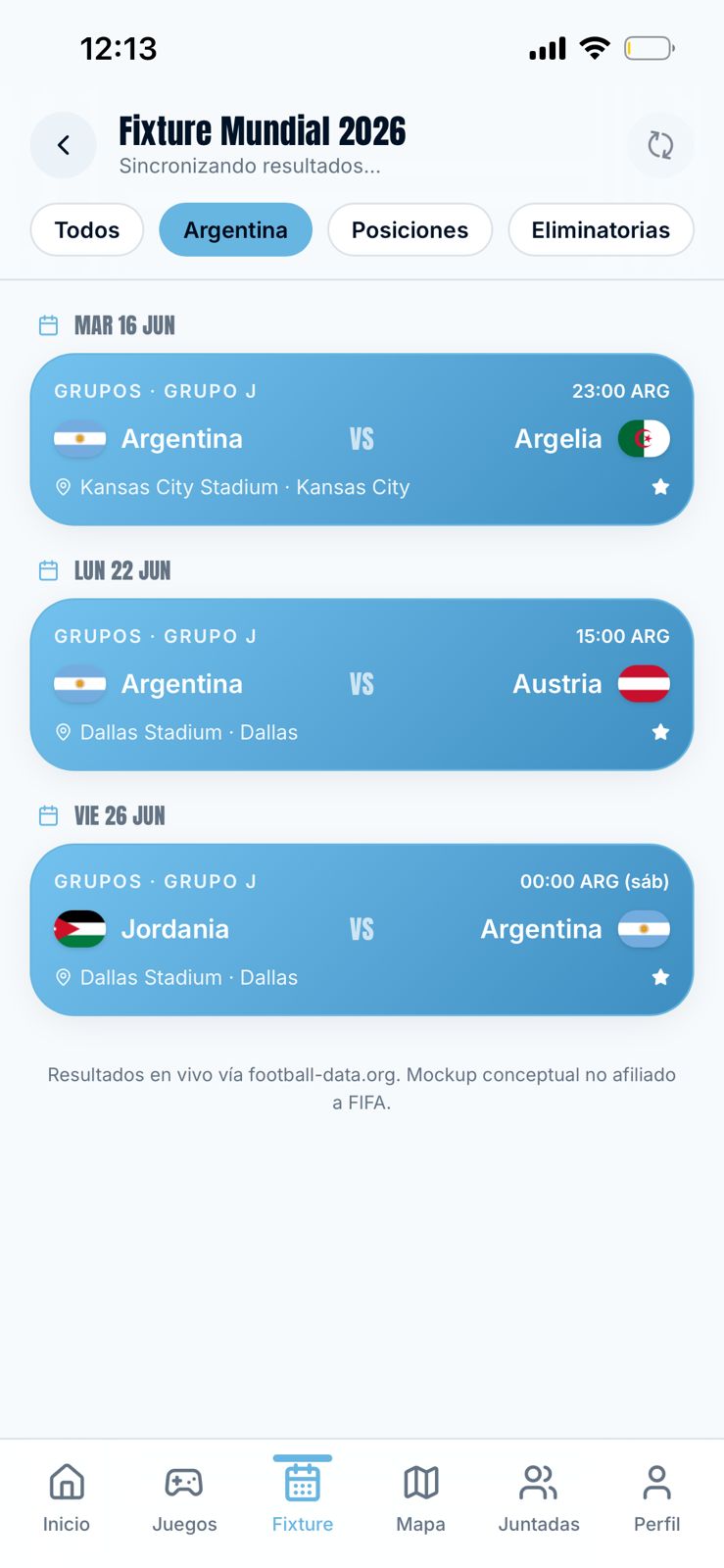 Fixture del Mundial 2026 con resultados en vivo