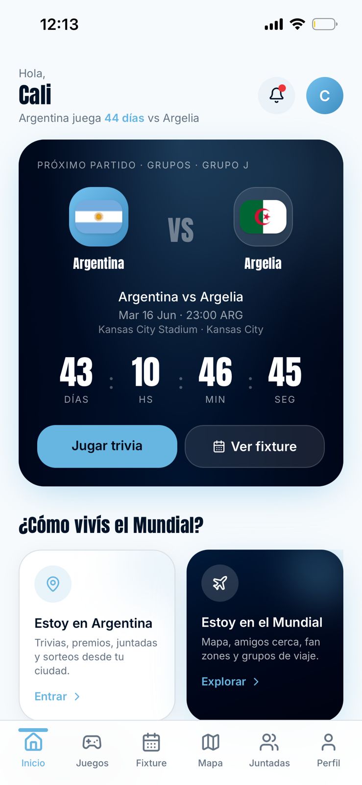 Home de VAMOS con countdown al partido de Argentina