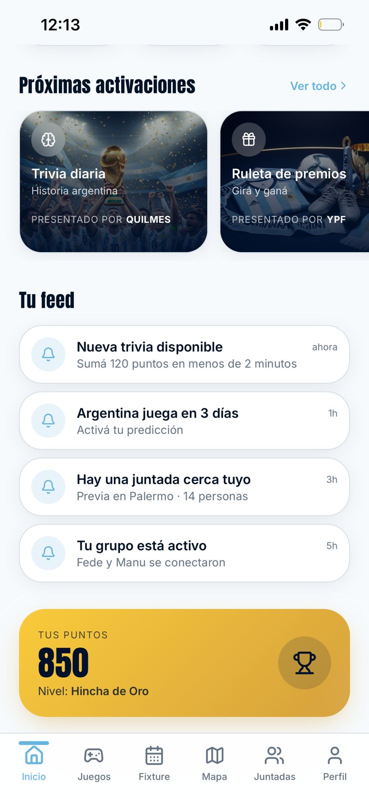 Activaciones presentadas por marca y feed de novedades