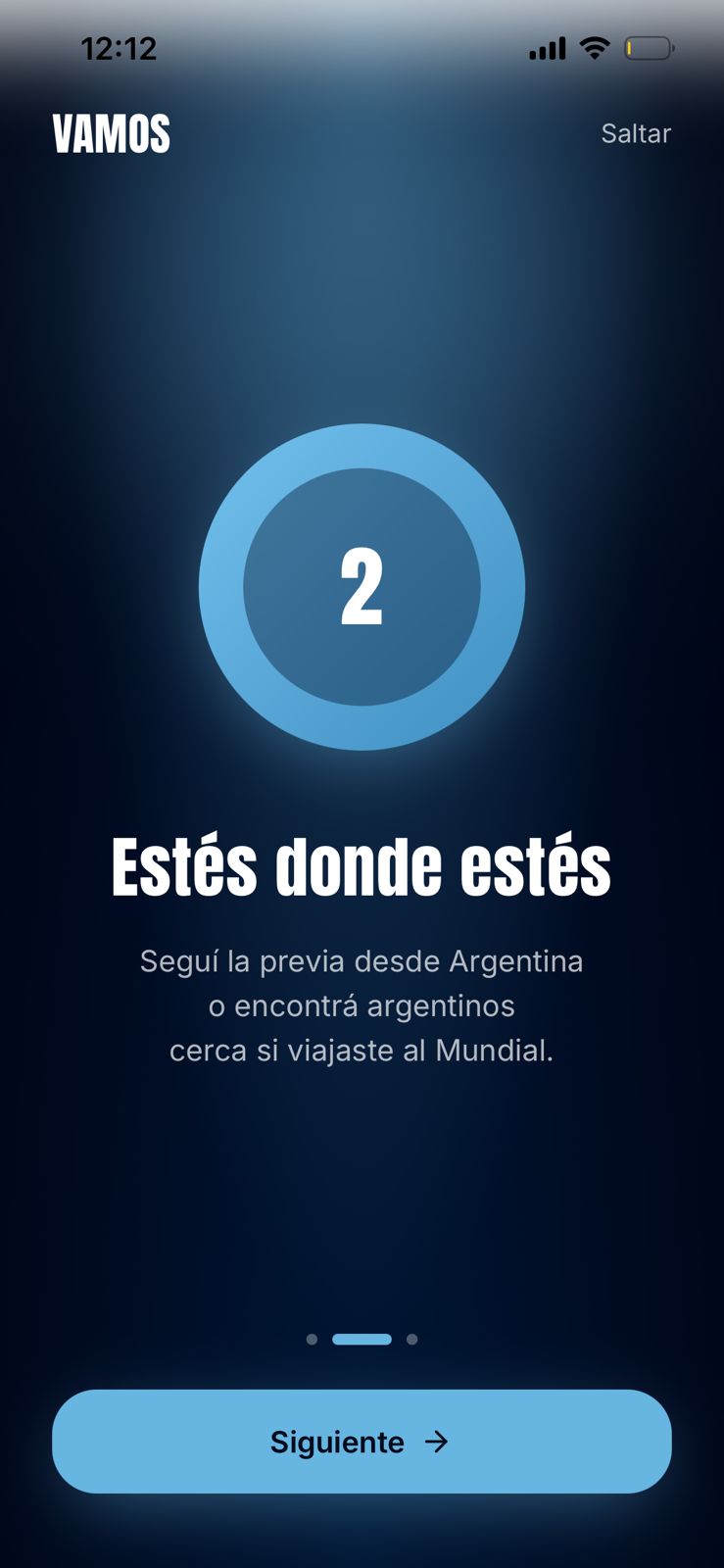 Pantalla 2 del onboarding de VAMOS — Estés donde estés
